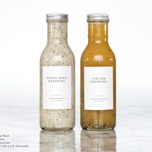 Clean-Modern Dressing, Sauce, and Condiment Labels Personalization Available Water and Oil Resistant by Paper & Pear 2.8"t x 2.2"w Rect