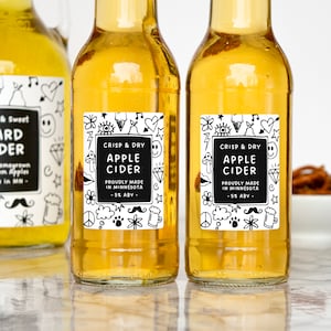 Retro-Doodle Hard Cider, Apple Juice + Wine Labels • Neon Color Options • Custom Labels For Professional Packaging • by Paper & Pear