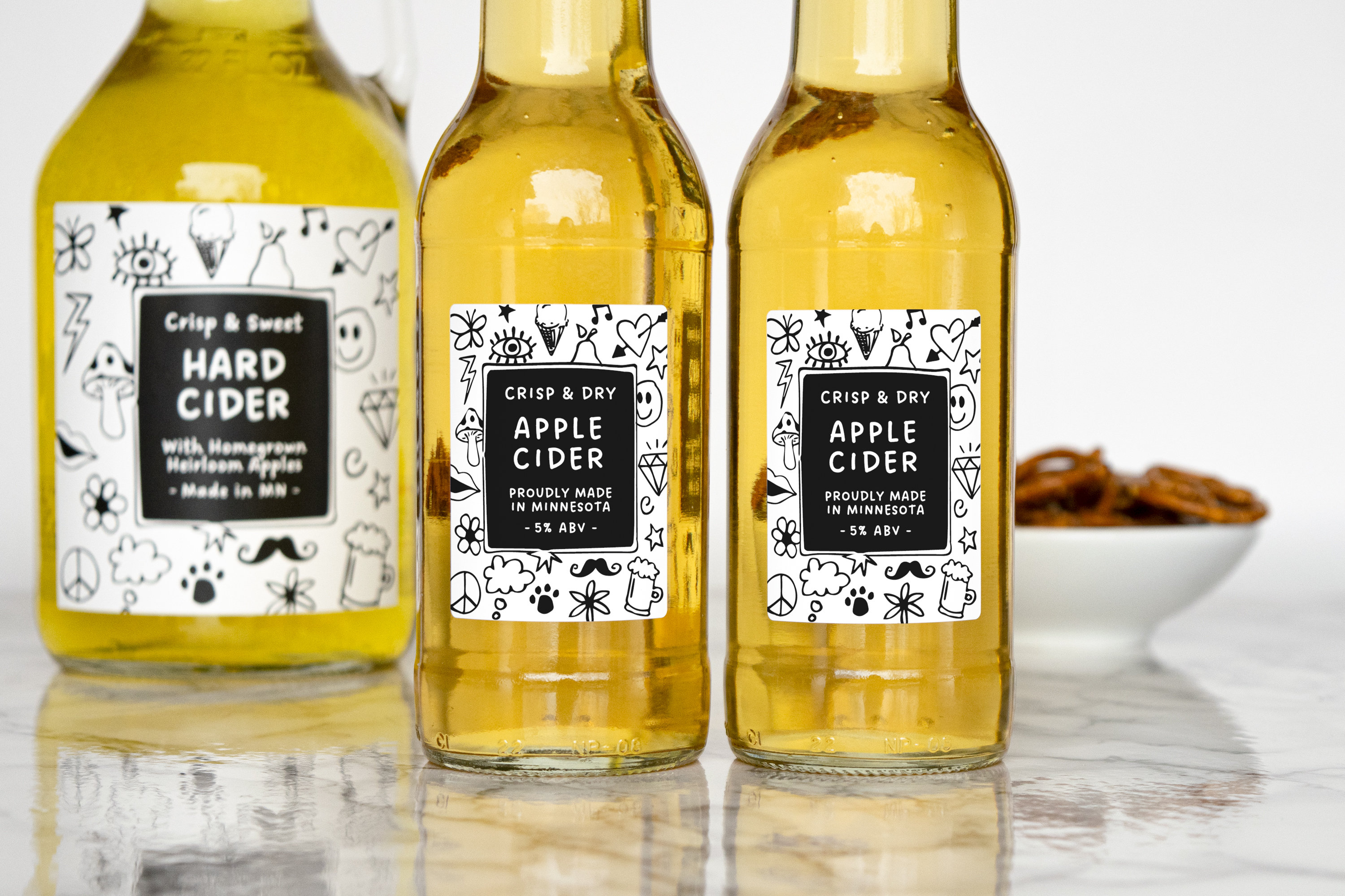 Retro-doodle Hard Cider Apple Juice Wine Labels Neon