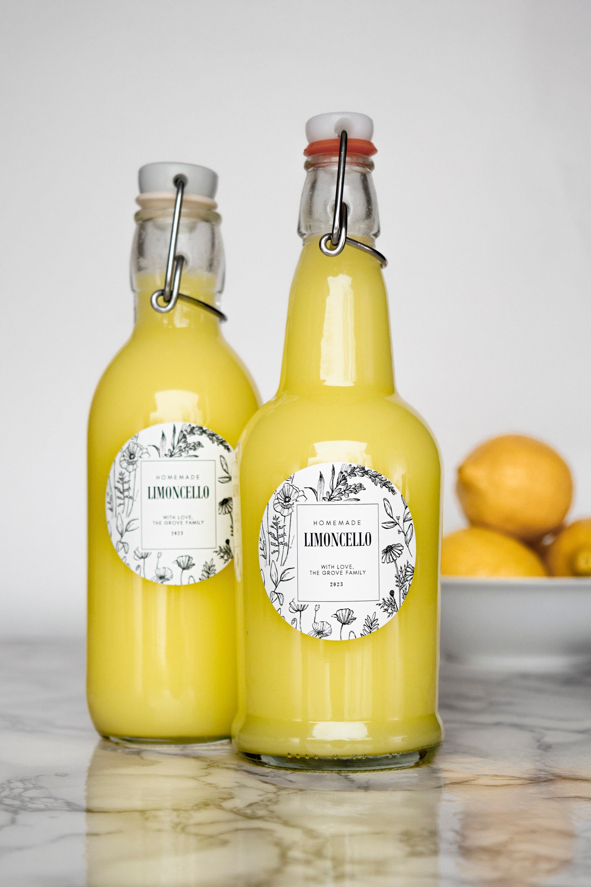 Botanical Limoncello + Liqueur Labels • Custom • Water and Oil Resistant for Professional Packaging • by Paper & Pear