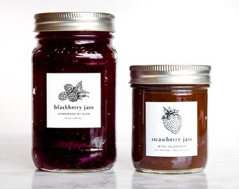 Vintage-Sketch Berry Jam + Jelly Labels • Custom Stickers for Packaging, Bottles, and Mason Jars • by Paper & Pear