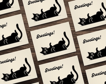 Retro Cat Note Cards • Set of 4, 12, 24, or 48 with Envelopes • Blank Inside • by Nest & Note Print Co.