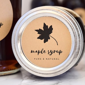 Brush Script Maple Syrup Labels • Custom • Water and Oil Resistant for Professional Packaging • by Paper & Pear