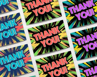 Cosmic Burst Thank You Cards • Set of 3, 12, or 24 with Envelopes • Comic Book, Y2K-Inspired Design • by Nest & Note Print Co.