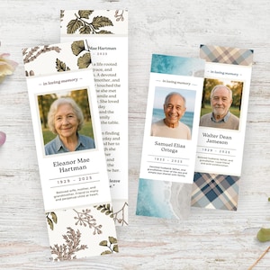 Personalized Memorial Bookmarks • Custom Keepsakes with Photo + Text • Laminated Funeral Favor • Celebration of Life Gift • by Nest & Note