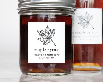 Vintage-Sketch Maple Syrup Labels • Personalized • Water and Oil Resistant • by Paper & Pear