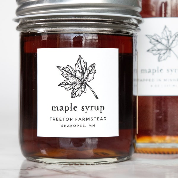 Vintage-Sketch Maple Syrup Labels • Personalized • Water and Oil Resistant • by Paper & Pear