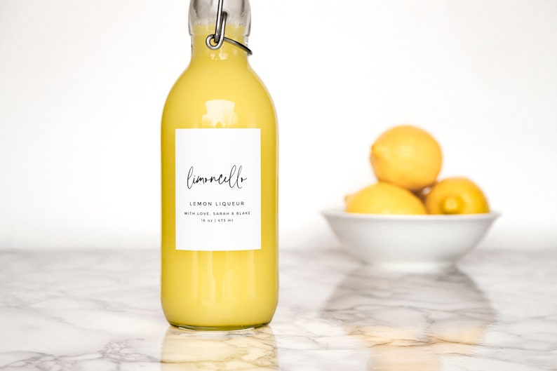 Simple-Script Limoncello Liqueur Labels Personalization Available Water and Oil Resistant by Paper & Pear image 3