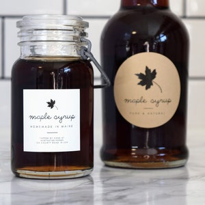 Hand Script Maple Syrup Labels • Custom • Water and Oil Resistant for Professional Packaging • by Paper & Pear
