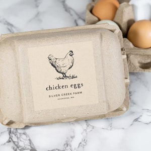 Vintage-Sketch Egg Carton Labels Personalized White or Brown Farm and Homestead Labels by Paper & Pear 2.8" Square Brown