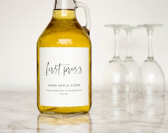 Simple-Script Hard Cider, Apple Juice + Wine Labels • Personalization Available • Water and Oil Resistant • by Paper & Pear