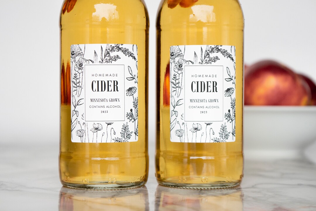 Botanical Hard Cider, Apple Juice Wine Custom Labels for Professional