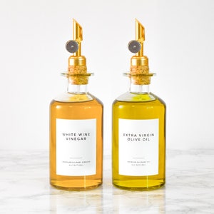 Clean-Modern Oil + Vinegar Labels  • Personalization Available • Durable, Water and Oil Resistant • by Nest & Note Print Co. (Paper + Pear)
