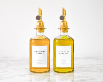 Clean-Modern Oil + Vinegar Labels  • Personalization Available • Durable, Water and Oil Resistant • by Nest & Note Print Co. (Paper + Pear)