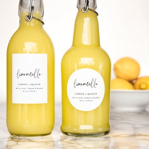 Simple-Script Limoncello Liqueur Labels Personalization Available Water and Oil Resistant by Paper & Pear image 1