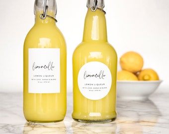 Simple-Script Limoncello + Liqueur Labels • Personalization Available • Water and Oil Resistant • by Paper & Pear