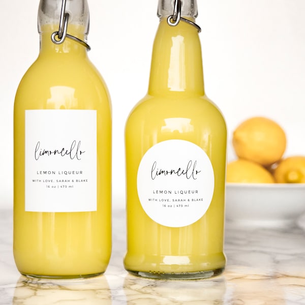 Simple-Script Limoncello + Liqueur Labels • Personalization Available • Water and Oil Resistant • by Paper & Pear