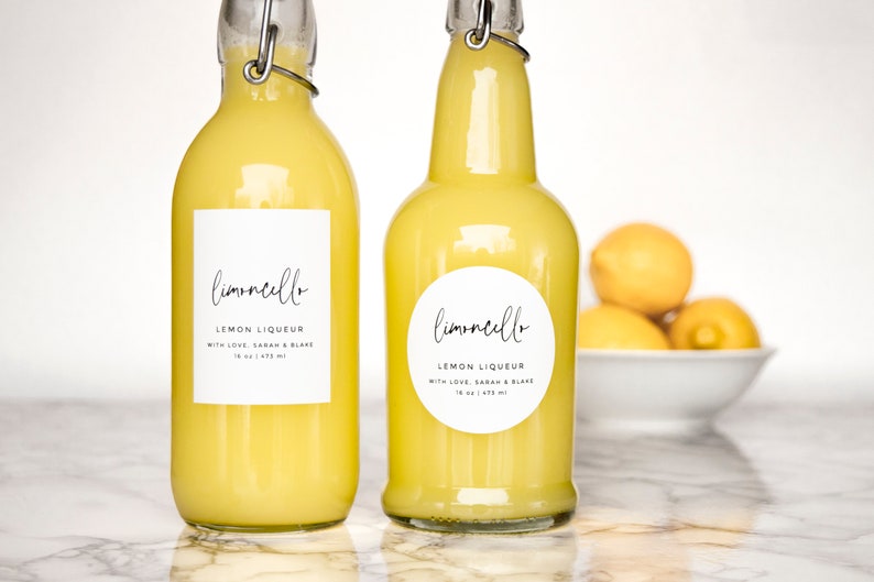 Simple-Script Limoncello Liqueur Labels Personalization Available Water and Oil Resistant by Paper & Pear image 1