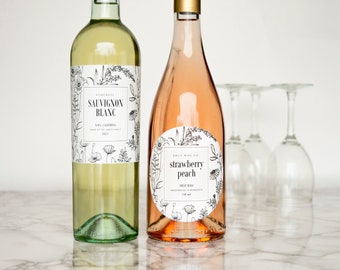 Botanical Wine Labels • Custom • Water and Oil Resistant for Professional Packaging • by Paper & Pear