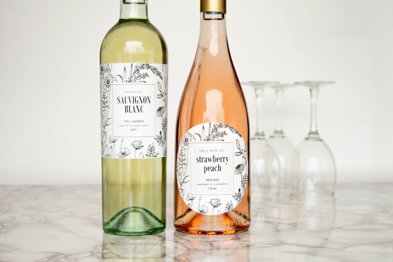 Botanical Wine Labels Custom Water and Oil Resistant for Professional Packaging by Paper & Pear image 1