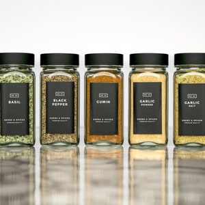 Modern-Block Black Spice Labels • Set of 80 • Water and Oil Resistant Stickers • by Nest & Note Print Co. (Paper + Pear)
