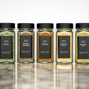 Modern-Block Black Spice Labels • Set of 80 Laminated, Water and Oil Resistant Stickers • by Paper & Pear