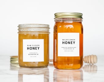 Retro-Block Honey Labels • Personalized • Water and Oil Resistant • by Paper & Pear