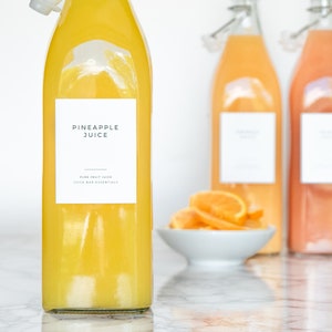 Clean-Modern Juice Bar Labels for Parties, Mimosas, and Pantry Organization • Personalization Available • Water Resistant • by Paper & Pear