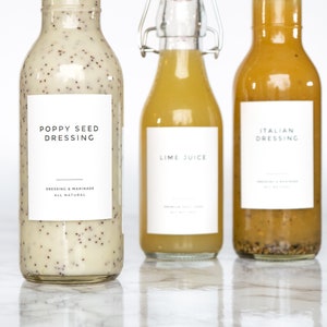 Clean-Modern Dressing, Sauce, and Condiment Labels • Personalization Available • Water and Oil Resistant • by Paper & Pear