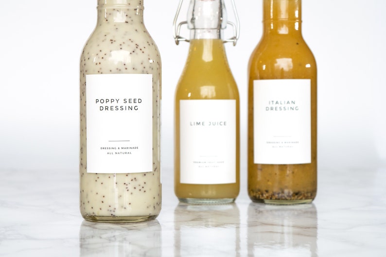 Clean-Modern Dressing, Sauce, and Condiment Labels Personalization Available Water and Oil Resistant by Paper & Pear image 1