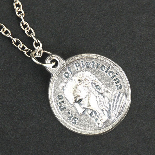 St Pio of Pietrelcina Necklace. Catholic Saint Pio Prayer Necklace. Round Medal Necklace. Catholic Jewelry. Patron Saint Pio Necklace.