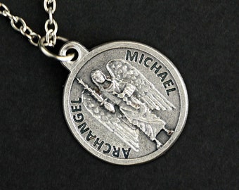 Archangel Michael Necklace. Saint Michael Prayer Necklace. Round Medal Necklace. Patron Saint Necklace. Catholic Saint Michael Necklace.