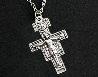 San Damiano Cross Necklace. San Damiano Crucifix Necklace. Catholic Necklace. Francis of Assisi Church Cross Necklace. Catholic Jewelry.