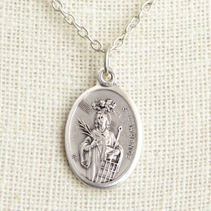 Saint Lawrence Medal Necklace. St Lawrence Necklace. Catholic Necklace. Patron Saint Necklace. Saint Medal Necklace. Catholic Jewelry.