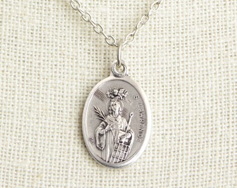 Saint Lawrence Medal Necklace. St Lawrence Necklace. Catholic Necklace. Patron Saint Necklace. Saint Medal Necklace. Catholic Jewelry.