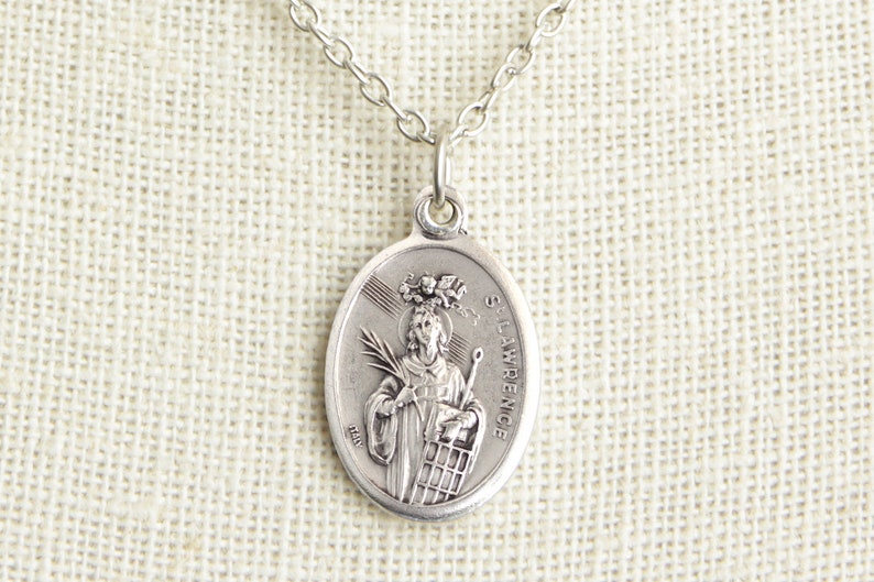 Saint Lawrence Medal Necklace. St Lawrence Necklace. Catholic Necklace. Patron Saint Necklace. Saint Medal Necklace. Catholic Jewelry. image 1