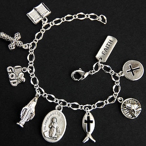 Saint Bernadette Charm Bracelet. St Bernadette Bracelet. Catholic Bracelet. Patron Saint Bracelet. Saint Medal Bracelet. Catholic Jewelry.