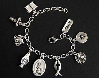 Saint Bernadette Charm Bracelet. St Bernadette Bracelet. Catholic Bracelet. Patron Saint Bracelet. Saint Medal Bracelet. Catholic Jewelry.