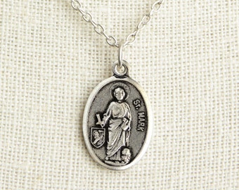 Saint Mark Medal Necklace. St Mark Necklace. Catholic Necklace. Patron Saint Necklace. Catholic Saint Medal Necklace. Catholic Jewelry.