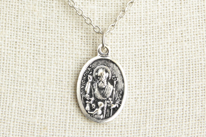 Saint Nicholas Medal Necklace. St Nicholas Necklace. Catholic Necklace. Patron Saint Necklace. Saint Medal Necklace. Catholic Jewelry. image 1