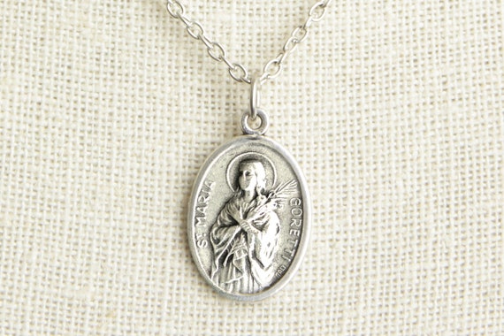 Catholic Saint Medal Necklace. Catholic Necklace St Maria Goretti Necklace Saint Maria Goretti Medal Necklace Patron Saint Necklace