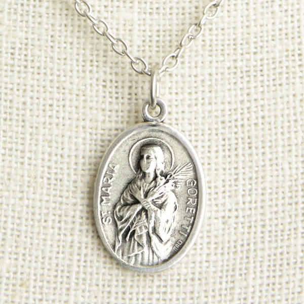 Saint Maria Goretti Medal Necklace. St Maria Goretti Necklace. Catholic Necklace. Patron Saint Necklace. Catholic Saint Medal Necklace.