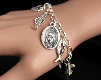 Saint Catherine Charm Bracelet. St Catherine Bracelet. Catholic Bracelet. Patron Saint Bracelet. Saint Medal Bracelet. Catholic Jewelry.