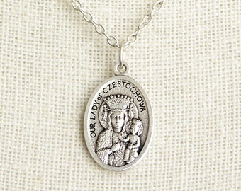 Our Lady of Czestochowa Medal Necklace. OL Czestochowa Necklace. Catholic Necklace. Saint Medal Necklace. Catholic Jewelry.