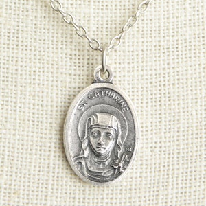 Saint Catherine Medal Necklace. St Catherine Necklace. Catholic Necklace. Patron Saint Necklace. Saint Medal Necklace. Catholic Jewelry. image 1