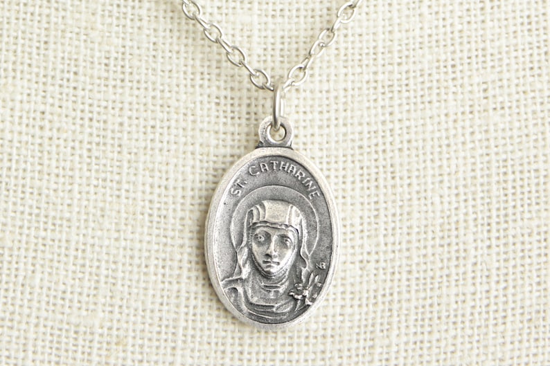 Saint Catherine Medal Necklace. St Catherine Necklace. Catholic Necklace. Patron Saint Necklace. Saint Medal Necklace. Catholic Jewelry. image 1