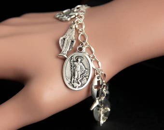 Saint Bernard Charm Bracelet. St Bernard Bracelet. Catholic Bracelet. Patron Saint Bracelet. Saint Medal Bracelet. Catholic Jewelry.