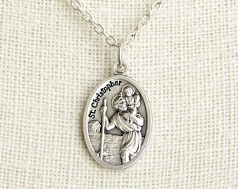 Saint Christopher Medal Necklace. Saint Christopher Necklace. Catholic Necklace. Patron Saint Necklace. Saint Medal Necklace.