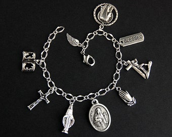 Saint Agnes Charm Bracelet. St Agnes Bracelet. Catholic Bracelet. Patron Saint Bracelet. Catholic Saint Medal Bracelet. Catholic Jewelry.