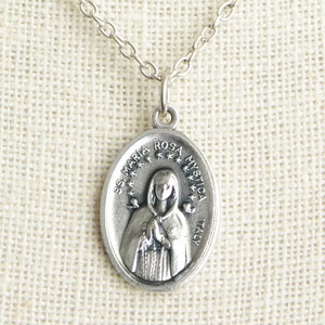 Saint Maria Rosa Mystica Medal Necklace. St Maria Rosa Mystica Necklace. Catholic Necklace. Patron Saint Necklace. Saint Medal Necklace.